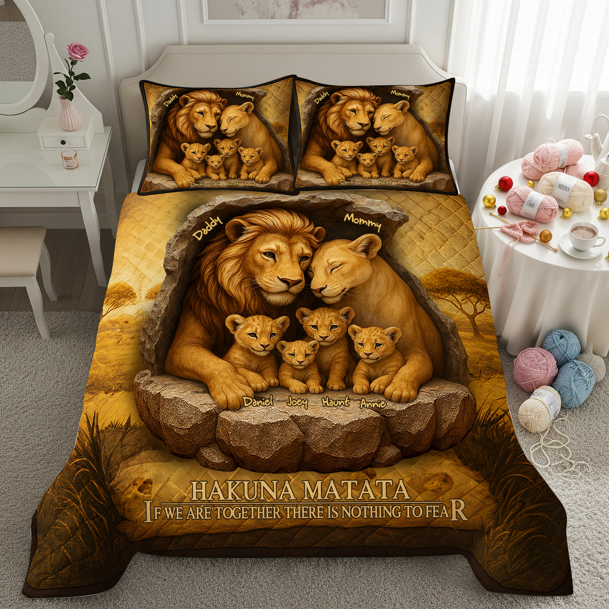 The Lion Family Quilt Bed Set - Personalized Gifts For Family 02XQLU110425-Homacus
