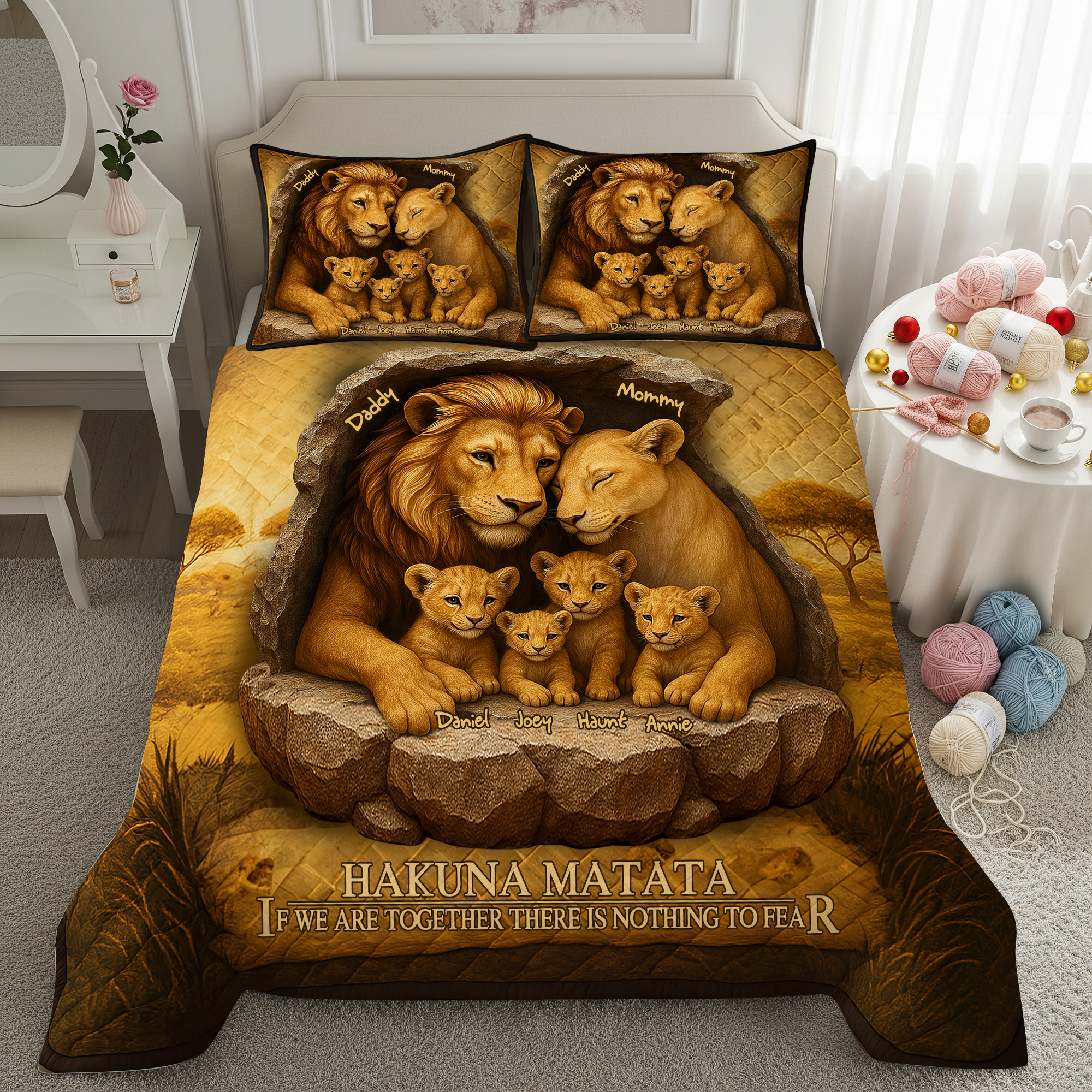 The Lion Family Quilt Bed Set - Personalized Gifts For Family 02XQLU110425-Homacus