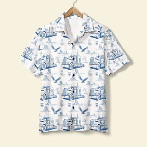 Vintage Blue Toile Pattern Hawaiian Shirt - Personalized Gifts For Trucker 03QHLU110625-Homacus