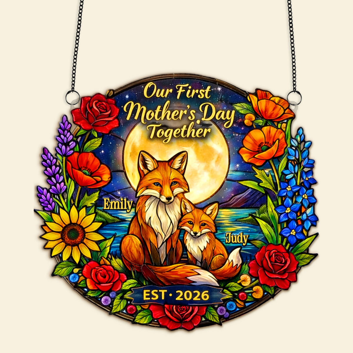 First Mother’s Day Together Fox Suncatcher -Personalized Gift For Mom 03TYMG060326-Homacus