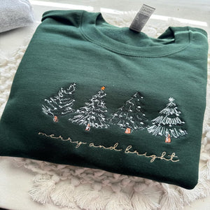 Merry and Bright Embroidered Shirt 205acxx260824 Christmas Tree-Homacus