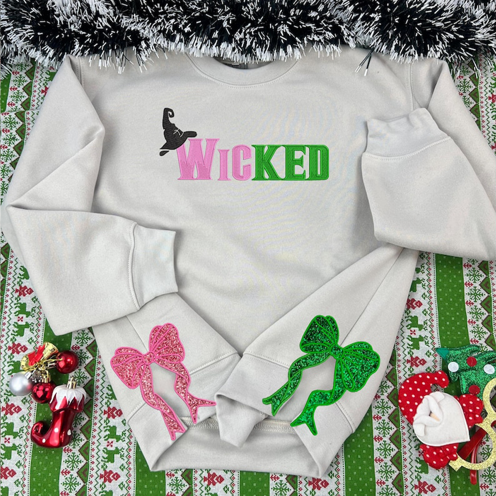 Glitter Embroidered Sweatshirt with Side Bow - Gift for