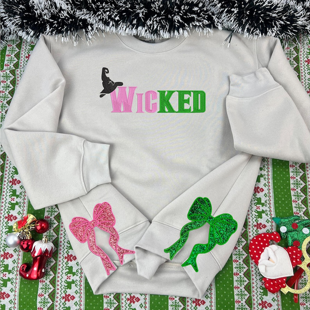 Glitter Embroidered Sweatshirt with Side Bow - Gift for Witch, Wizard-Homacus