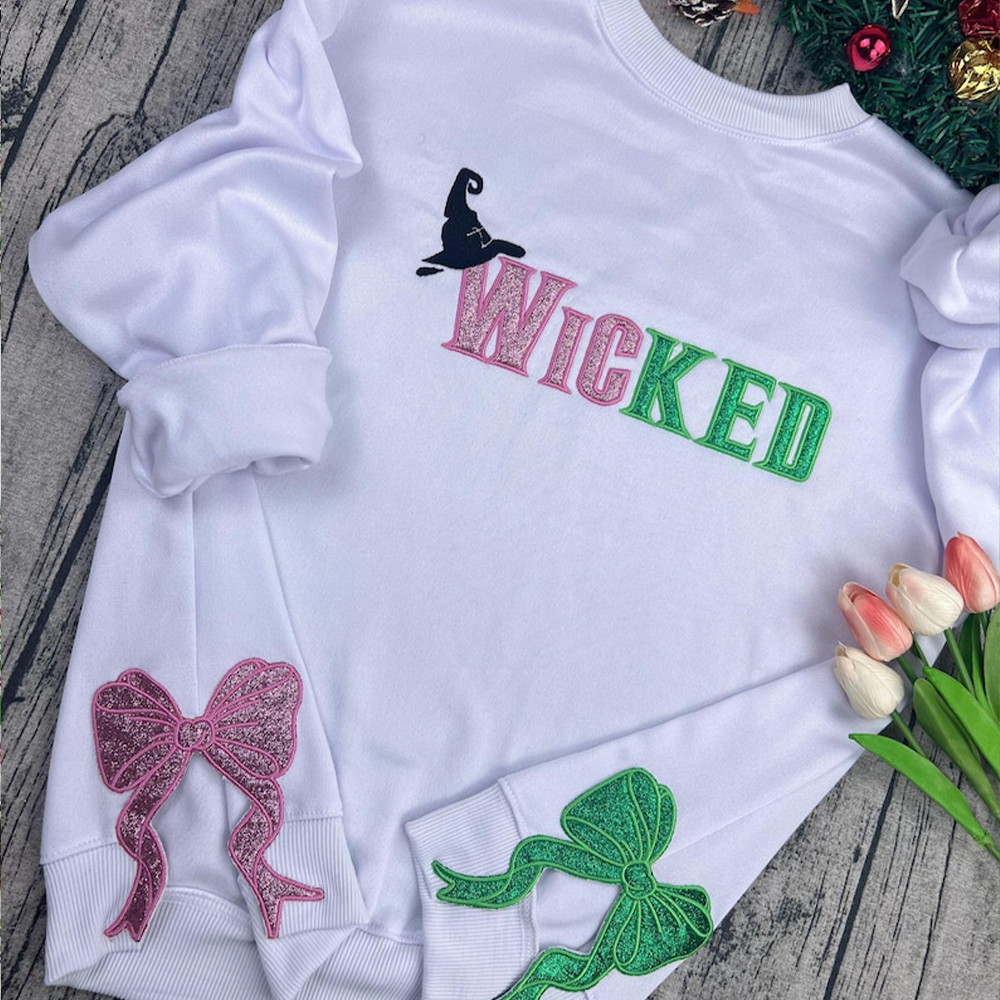 Glitter Embroidered Sweatshirt with Side Bow - Gift for
