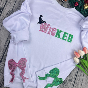 Glitter Embroidered Sweatshirt with Side Bow - Gift for Witch, Wizard-Homacus