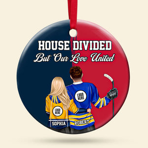 Hockey Couple Ornament - House Divided - Custom Team Logo Gifts For Ice Hockey Lovers-Homacus