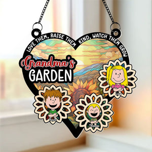 Personalized Gifts For Grandma Suncatcher Window Hanging Ornament 04xqti080724 Sunflower Garden Stained Glass Effect-Homacus