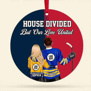 Hockey Couple Ornament - House Divided - Custom Team Logo Gifts For Ice Hockey Lovers-Homacus