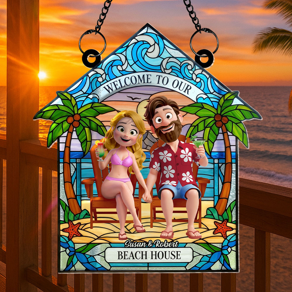 Beach Couple Suncatcher Ornament, Personalized Gifts For Couple 01qhti160725hg-Homacus