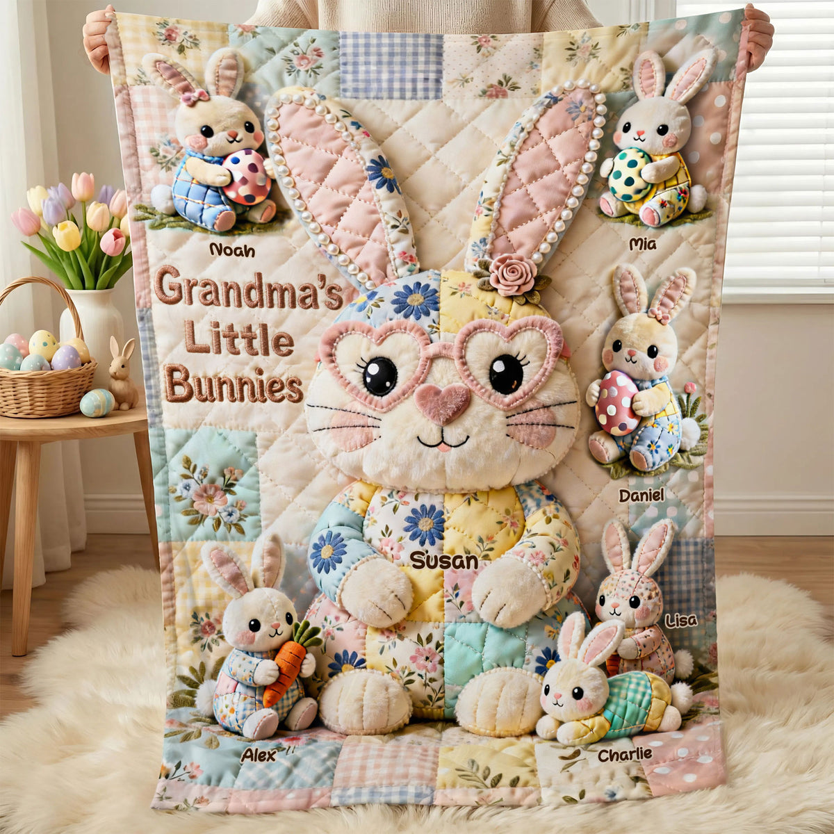 Easter Mom And Bunnies Blanket - Personalized Gifts For Mom Blanket 03NATI250226-Homacus