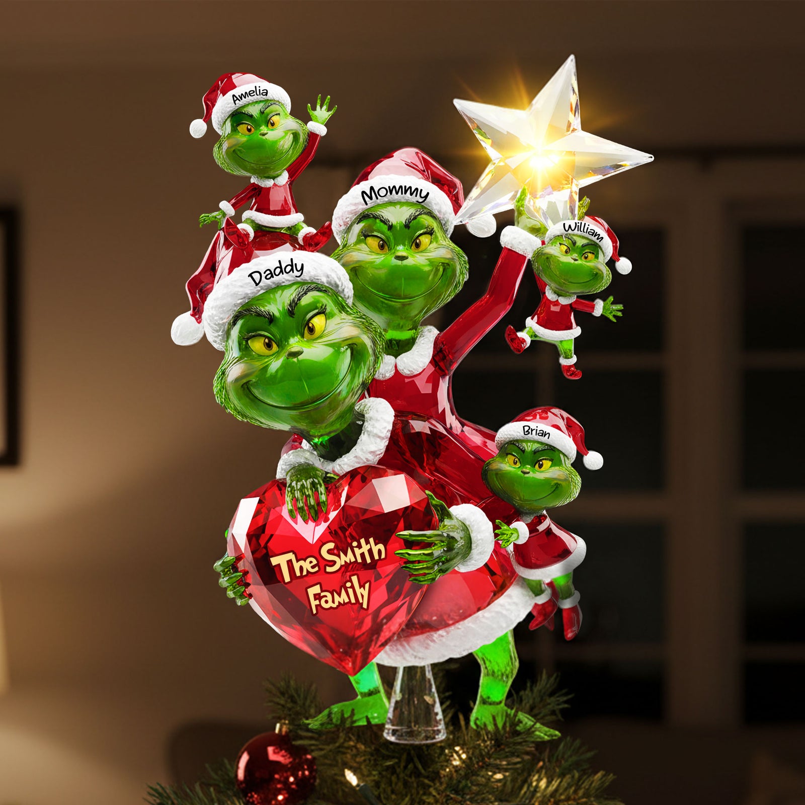 Green Monster Family Tree Topper - Personalized Gifts For Family Acrylic Christmas Tree Topper 06PATI201125-Homacus