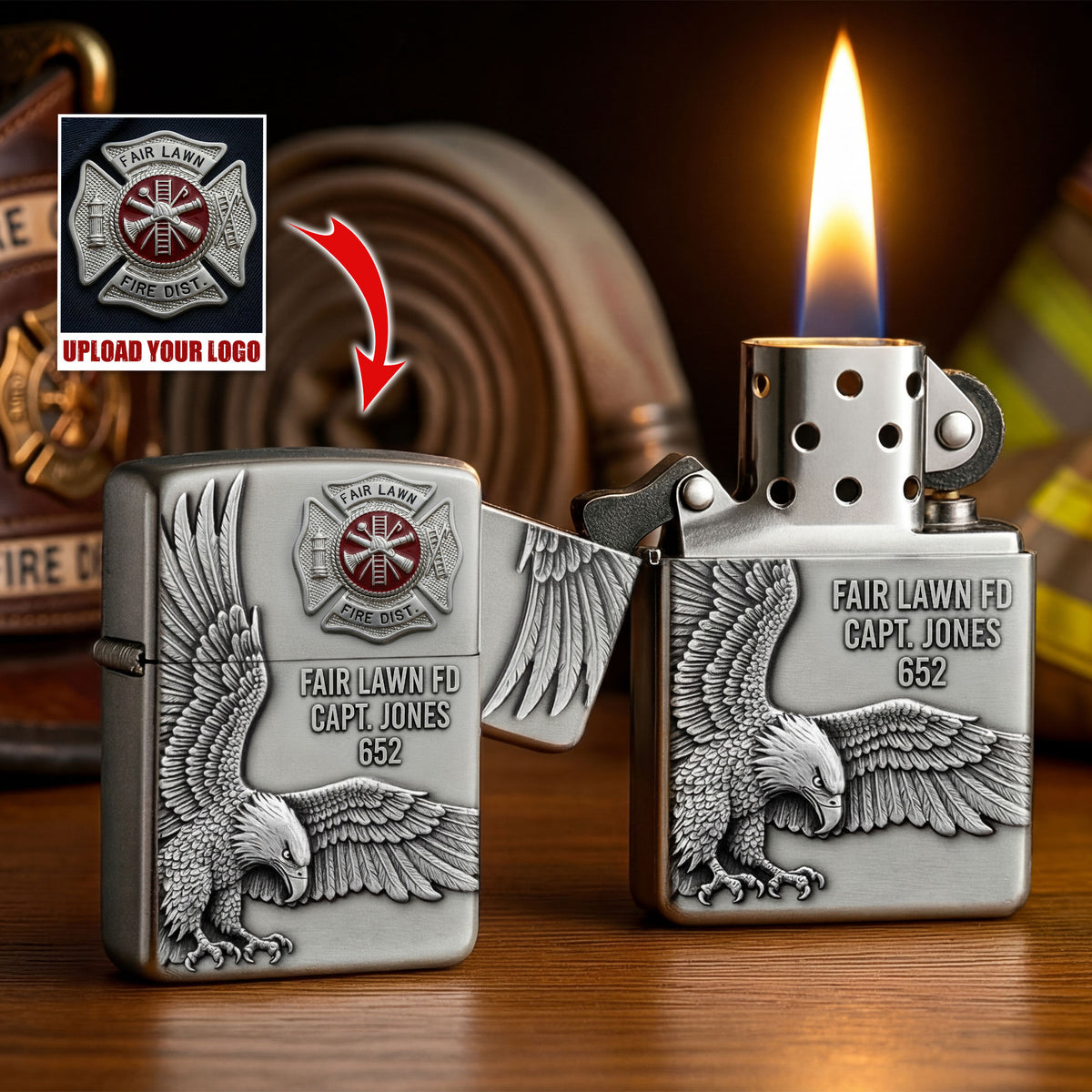 Fire Department Lighter - Custom Fire Station Logo Gifts For Firefighter With Name, Number Tag-Homacus