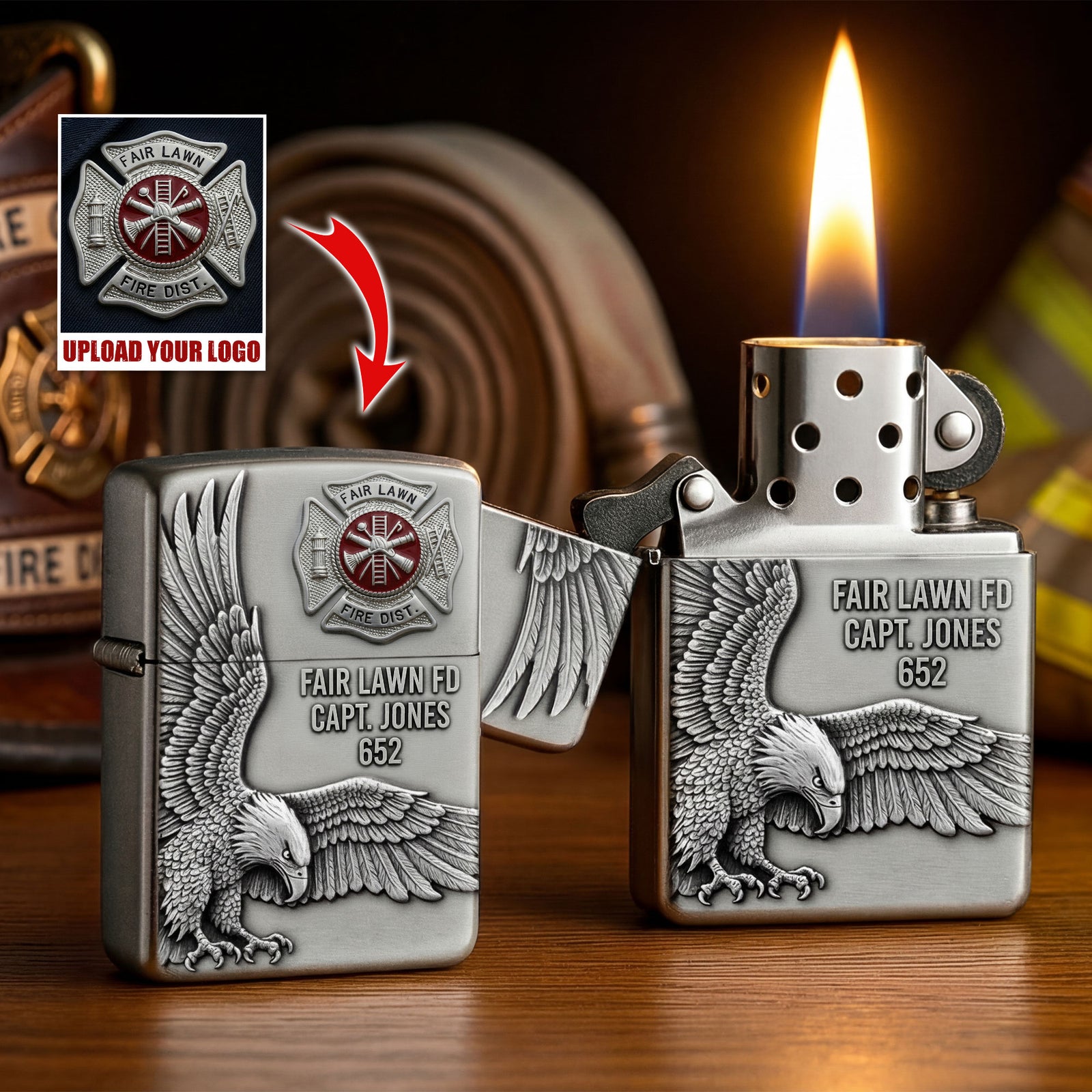 Fire Department Lighter - Custom Fire Station Logo Gifts For Firefighter With Name, Number Tag-Homacus