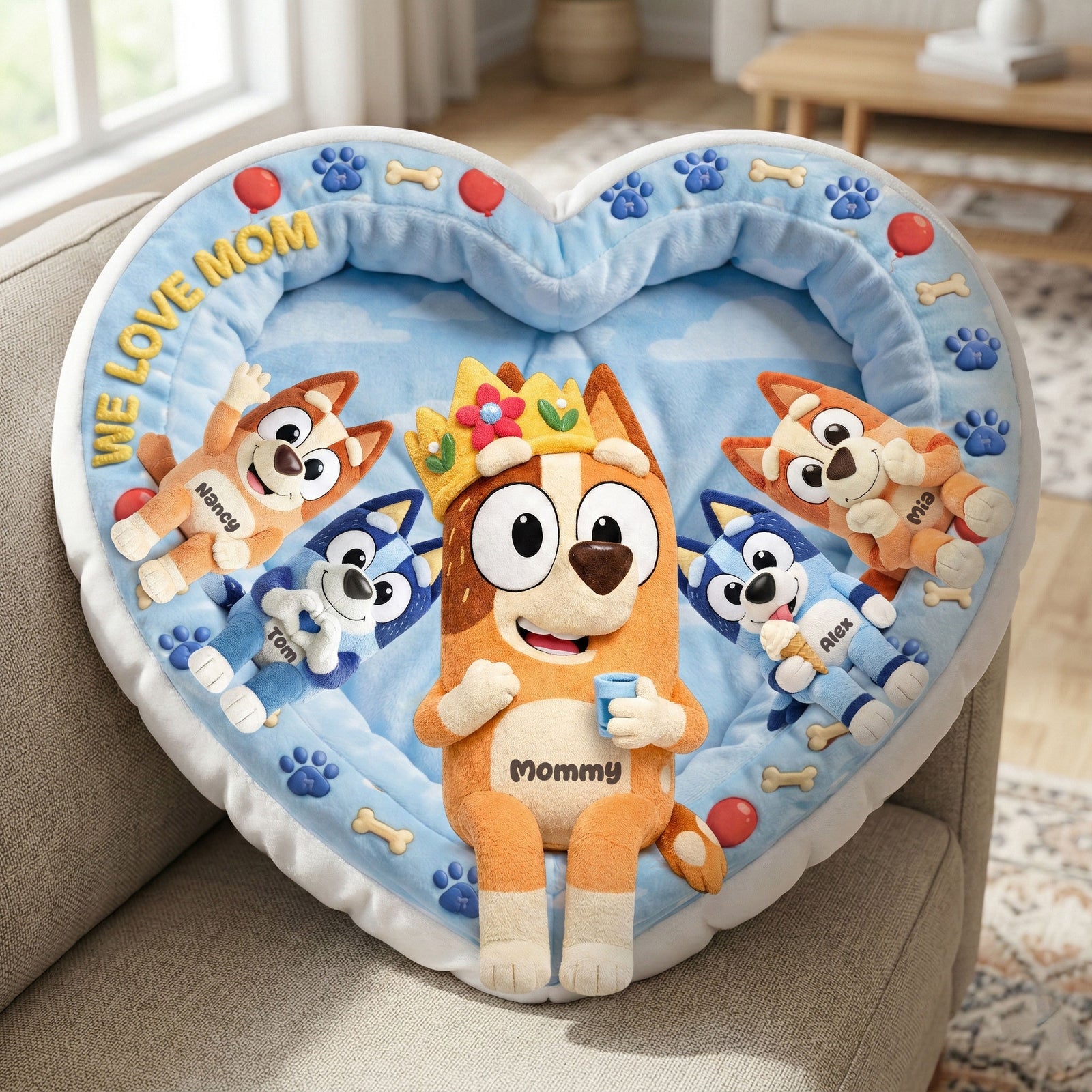 Queen Mom & Kids Heart Pillow – Personalized Gifts For Mom 05OHTI270226-Homacus