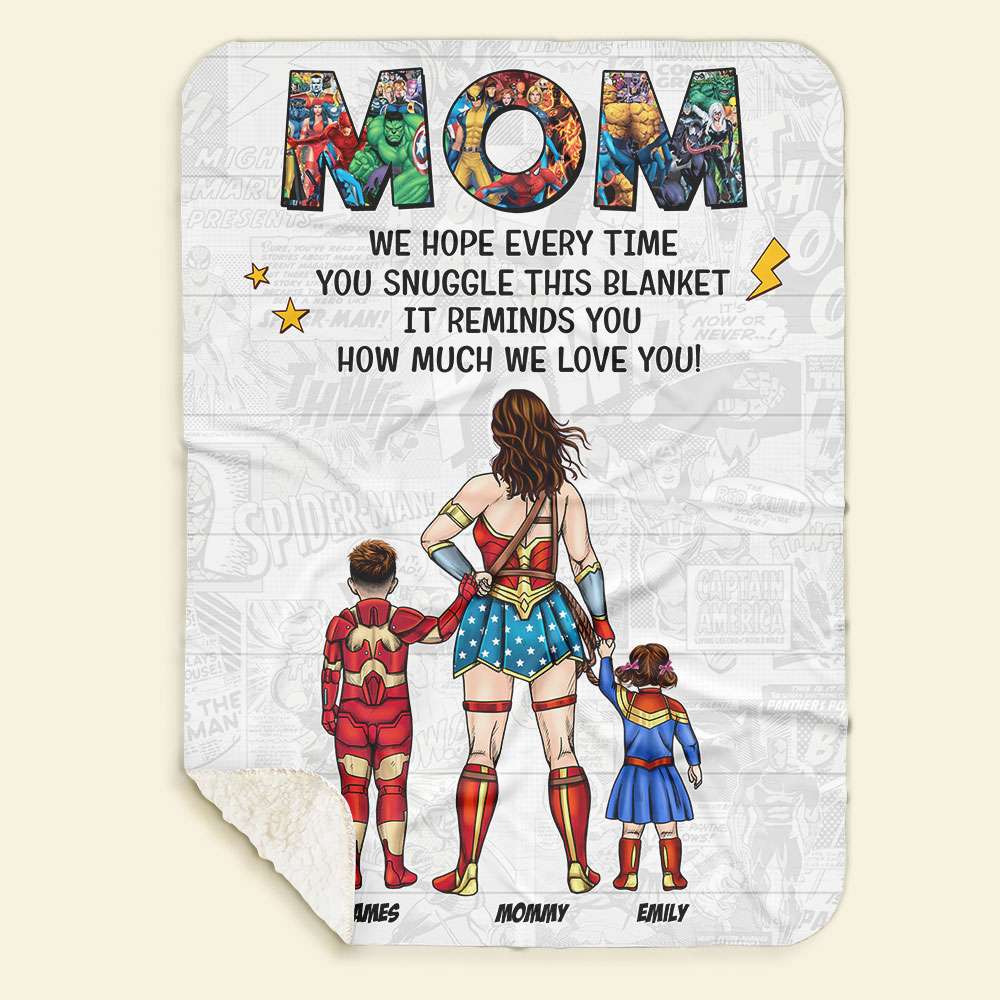 Personalized Gifts For Mom Blanket Super Mom And Kids 01NATI200325PA-Homacus