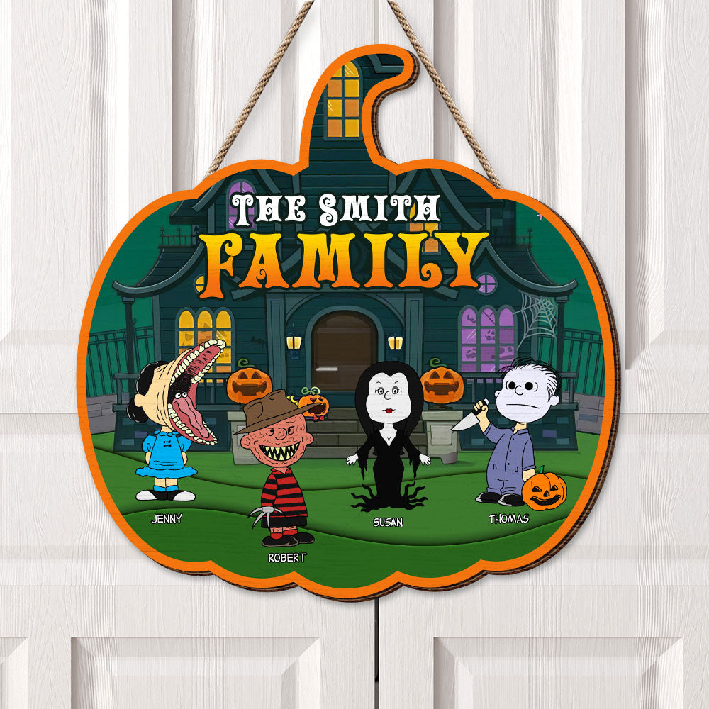 Personalized Gifts for Family Wood Sign, Horror Cartoon Family Halloween 01toti230824hg-Homacus