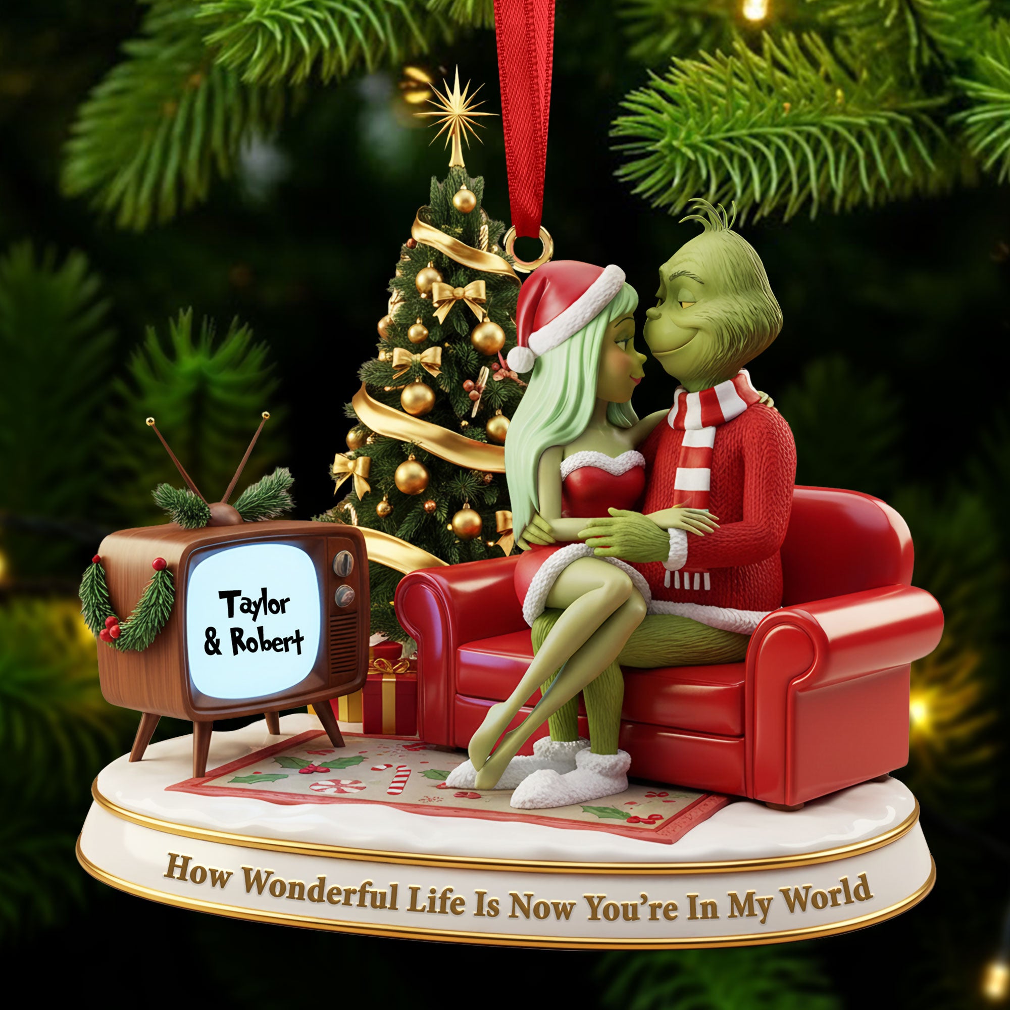 Green Monster Couple Ornament - Personalized Gift For Couple Christmas Ornament 07PATI231025-Homacus