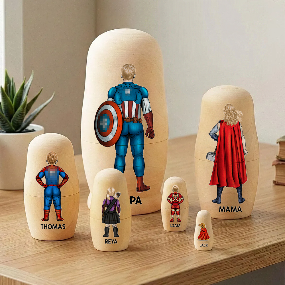 Power Family Wooden Nesting Dolls - Personalized Mother's Day Gifts 01qhhu080426-Homacus