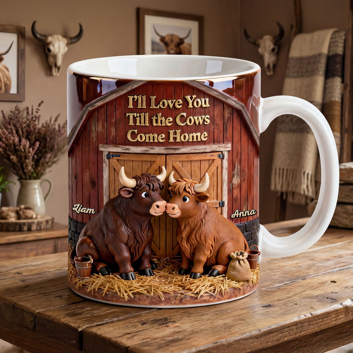Highland Cow Couple Coffee Mug - Personalized Gifts For Couple Coffee Mug 04NATI150125-Homacus