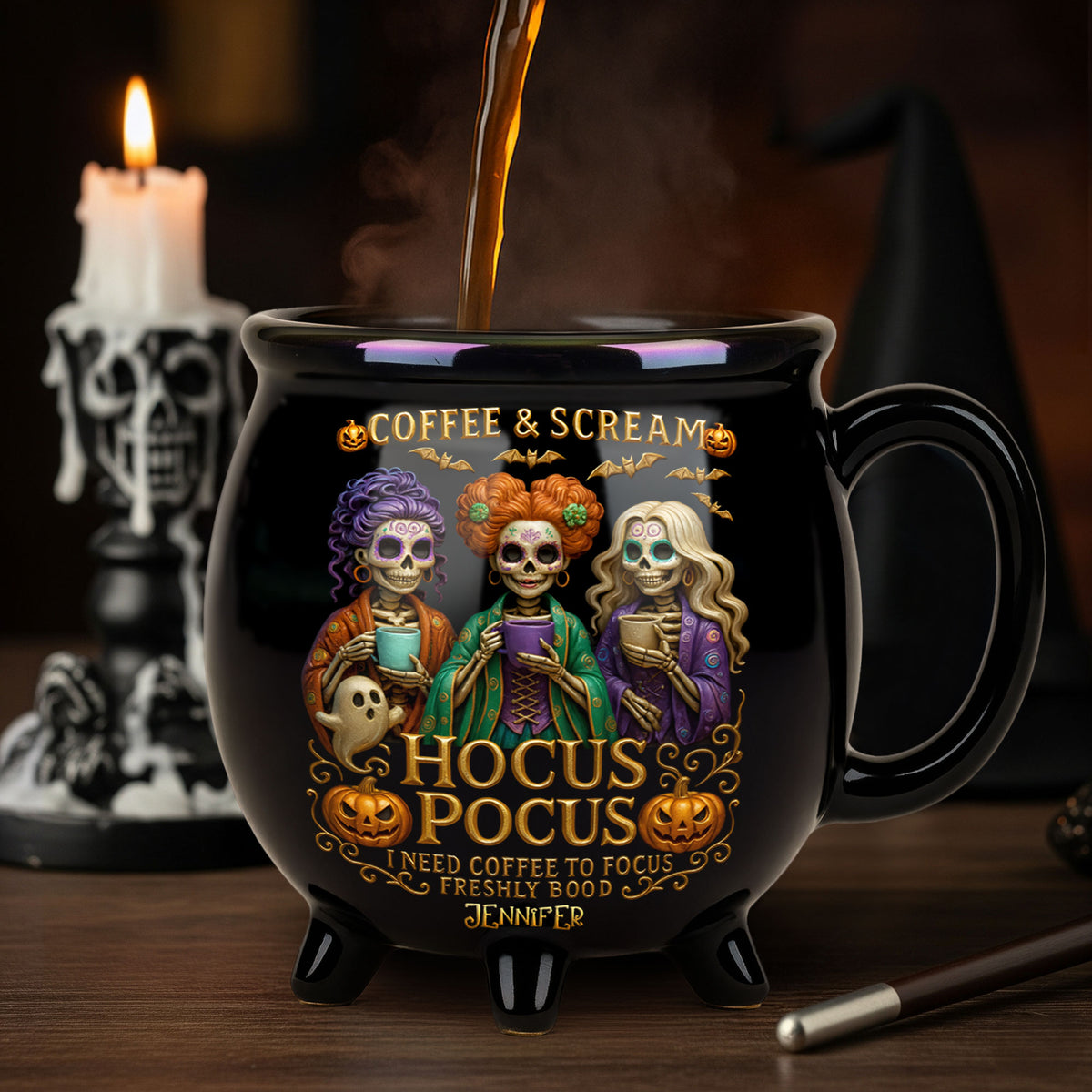 Three Spooky Sisters Cauldron Mug - Personalized Gifts For Horror Lovers 02ohti260825-Homacus