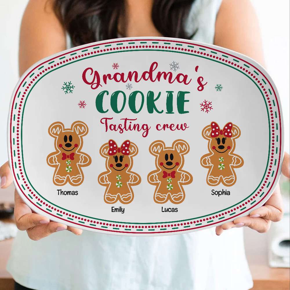 Grandma's Cookie Tasting Crew, Gift For Grandma, Personalized Resin Plate, Grandkids Gingerbread Plate, Christmas Gift 061123-Homacus