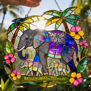 Elephant Mom And Kids Suncatcher Ornament - Personalized Gifts For Mother's Day Suncatcher Ornament 01HUTI230226-Homacus