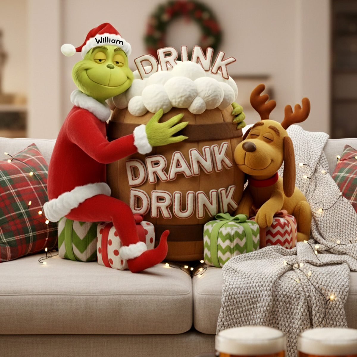 Funny Drunk Green Monster Custom Pillow - Personalized Gifts For Christmas Pillow 04PATI121125-Homacus