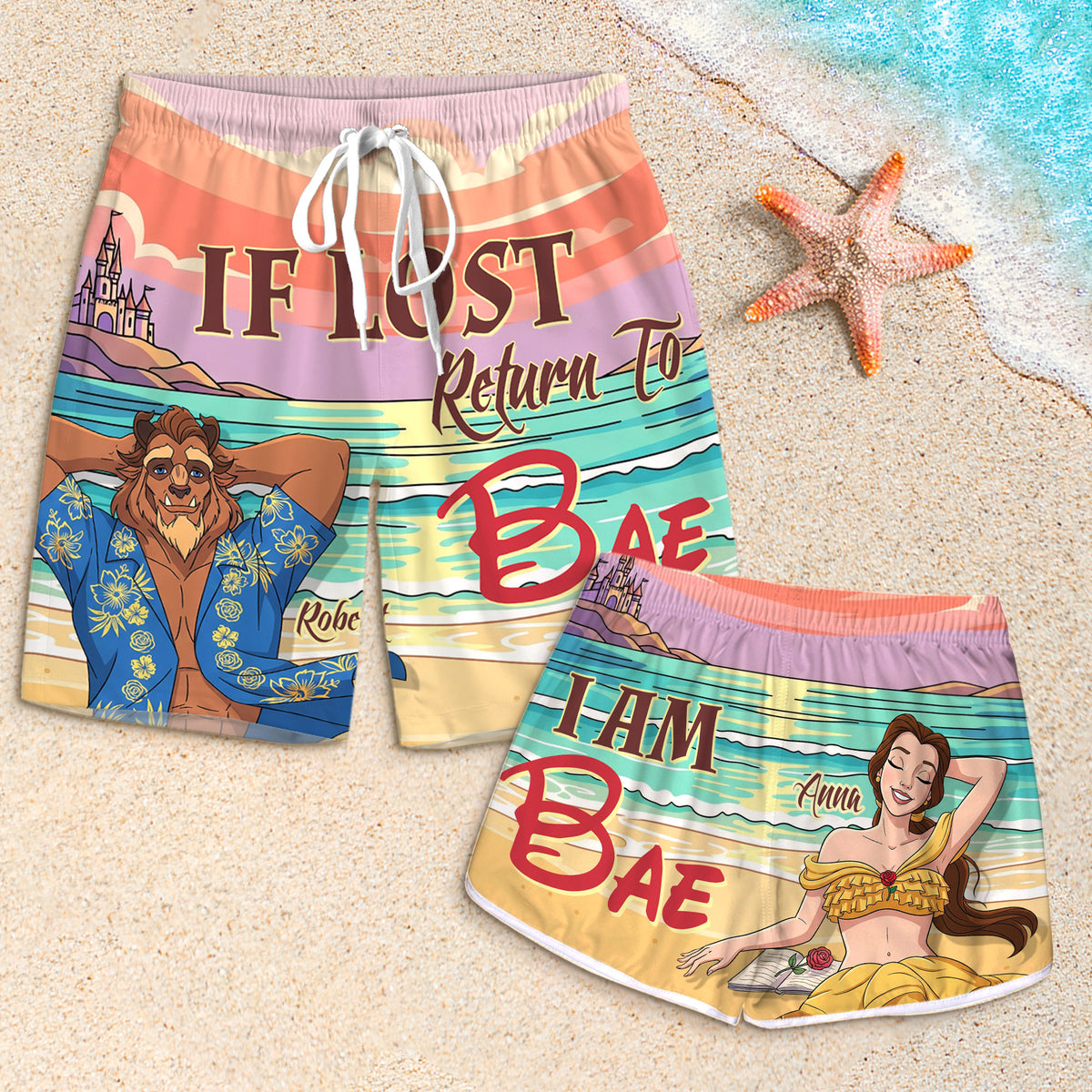Summer Fairy Tale Couple Beach Shorts - Personalized Gifts For Couple 02nati150725-Homacus