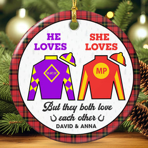 Personalized Gifts For Couple Ceramic Ornament 01huti101023 Horse Racing Fans-Homacus