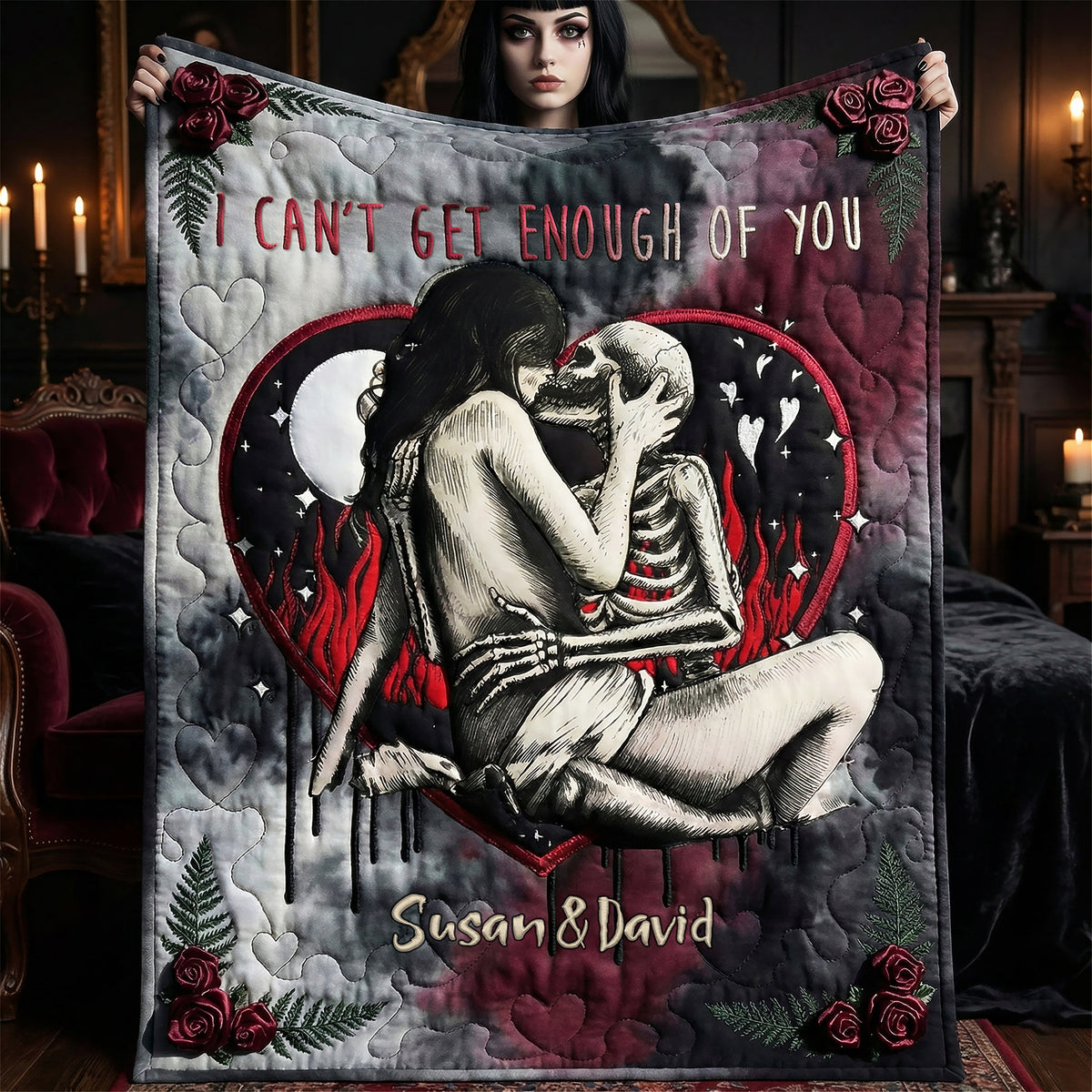 Deathly Love Gothic Skull Couple Blanket, Personalized Gifts For Couple 04qhti091225-Homacus
