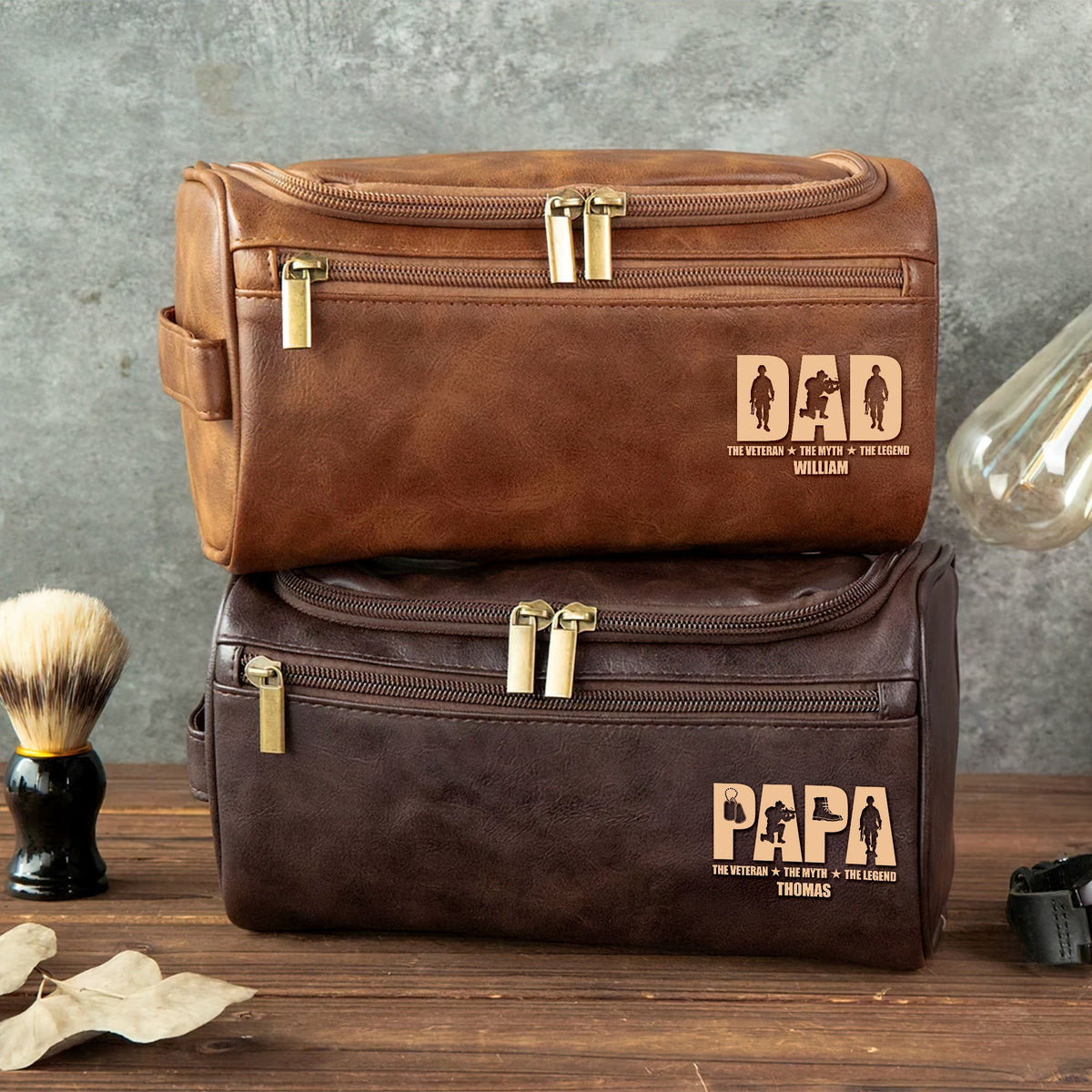 Personalized Gifts For Veteran Dad Leather Toiletry Bag 04huti070325-Homacus