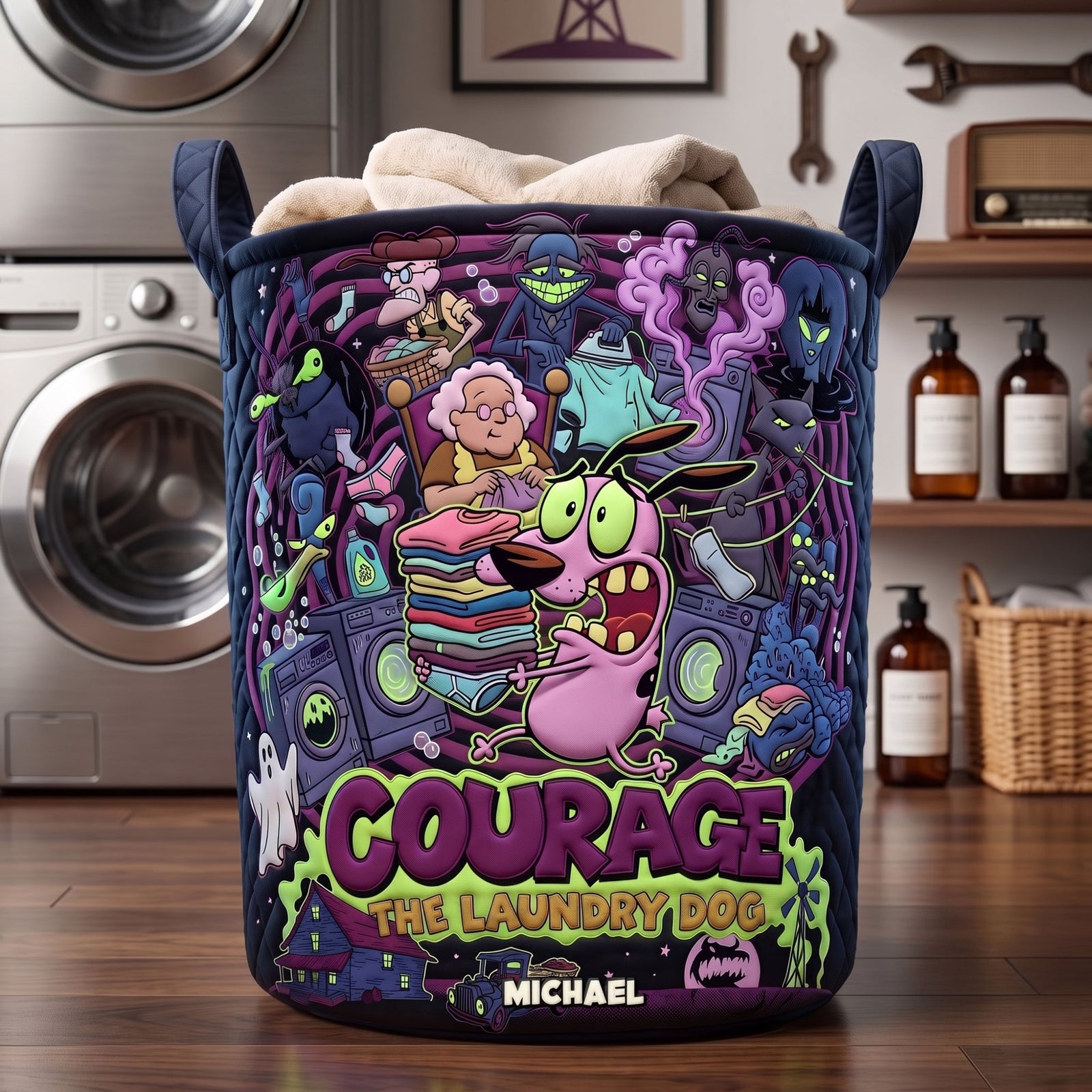 Funny Furbaby Doing Laundry Quilted Laundry Basket - Personalized Gifts 05pati130726-Homacus