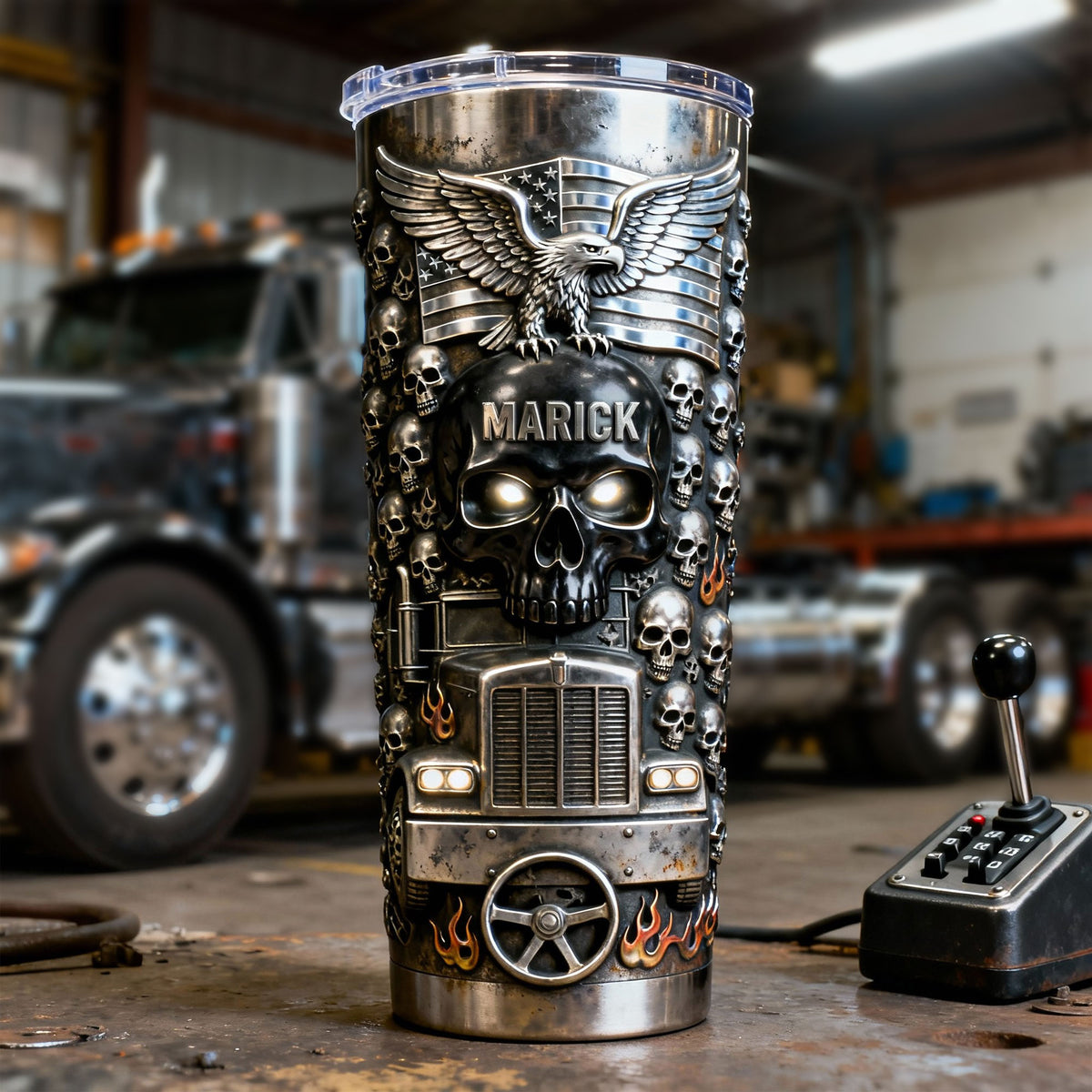 Fierce Trucker Skull Tumbler, Personalized Gifts For Trucker 02qhti080126-Homacus