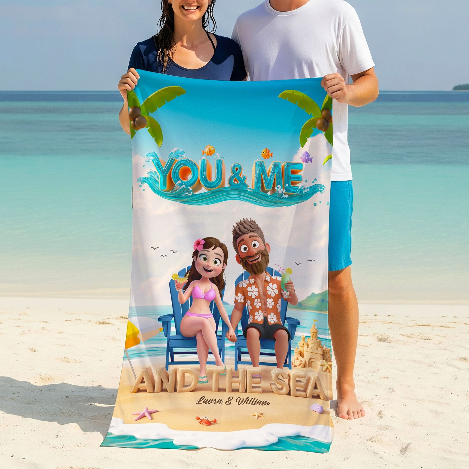 Happy Couple Beach Towel - Personalized Gifts For Couple 01qhti140725-Homacus