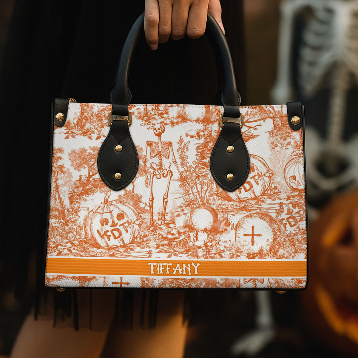 Slightly Subtle Halloween Toile De Jouy Leather Bag 03qhti230825-Homacus