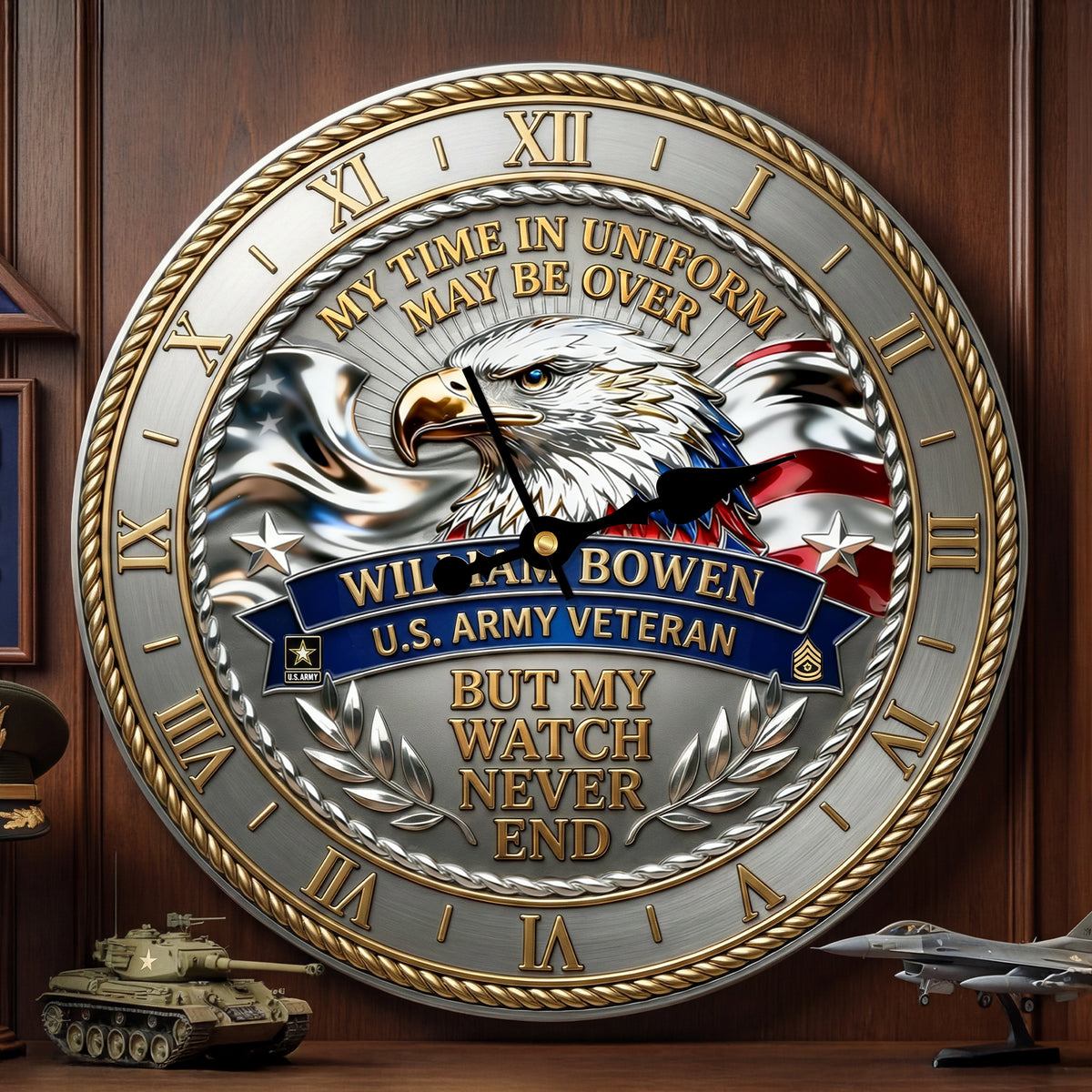 Bold Veteran Eagle Wall Clock, Personalized Gifts For Veteran 05QHTI200126-Homacus