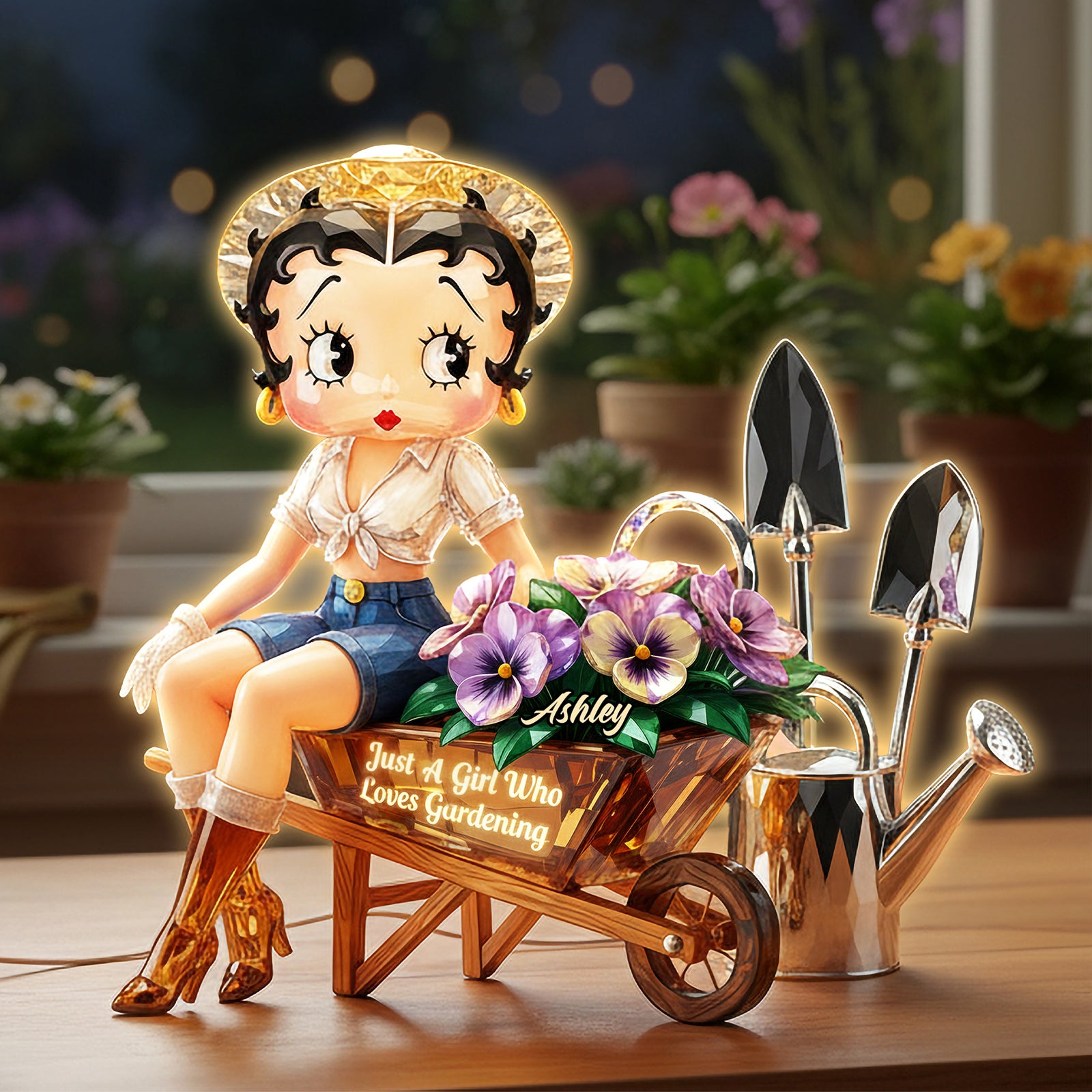 Retro Garden Girl Acrylic Light Box - Personalized Gift For Gardening Lovers 01PATI091225-Homacus
