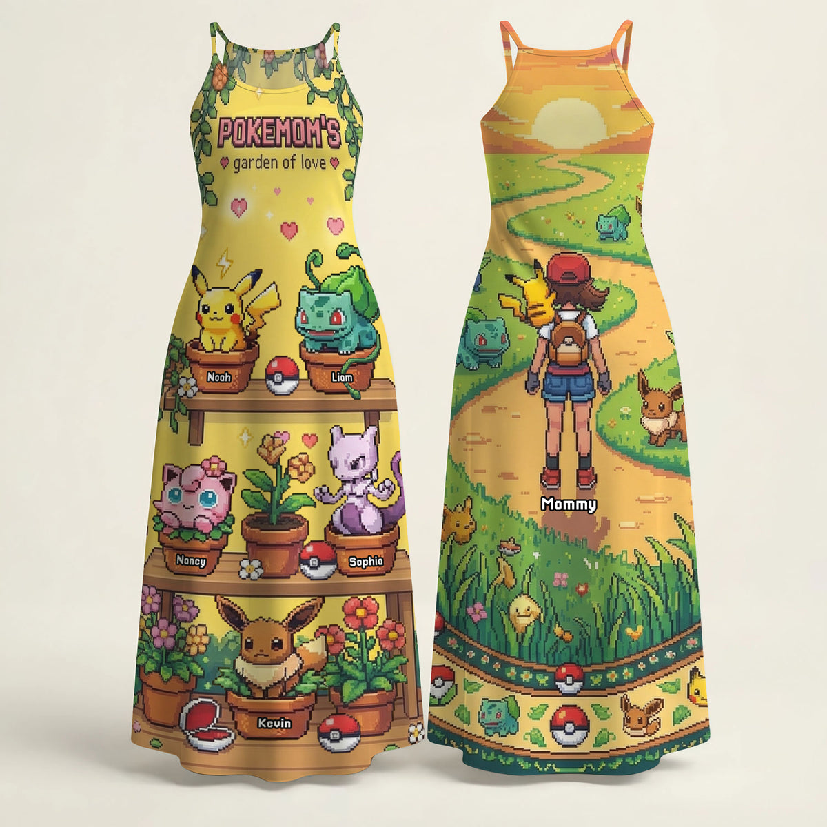 Pixel Monster Garden Suspender Maxi Dress - Personalized Gifts For Mom 01pati200326-Homacus