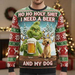 Dog Lover Green Monster Knitted Ugly Sweater - Personalized Gifts For Dog Lover Christmas Ugly Sweater 05NATI151025-Homacus