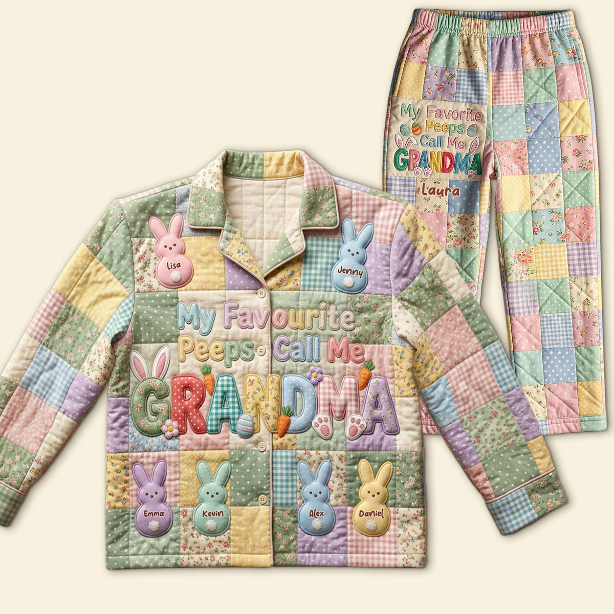 Easter Bunny Grandma Peeps Pajama - Personalized Gifts For Grandma Button Up Pajama Pajama Set 04PATI060226-Homacus