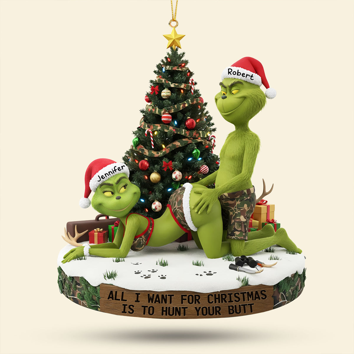 Naughty Green Couple Ornament - Personalized Gifts For Hunting Couple 02ohti300925-Homacus
