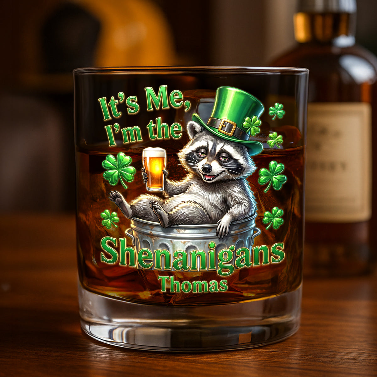 St Patrick's Day Raccoon Round Glass - Personalized Gifts For St Patrick's Day Glass 03HUTI201225-Homacus