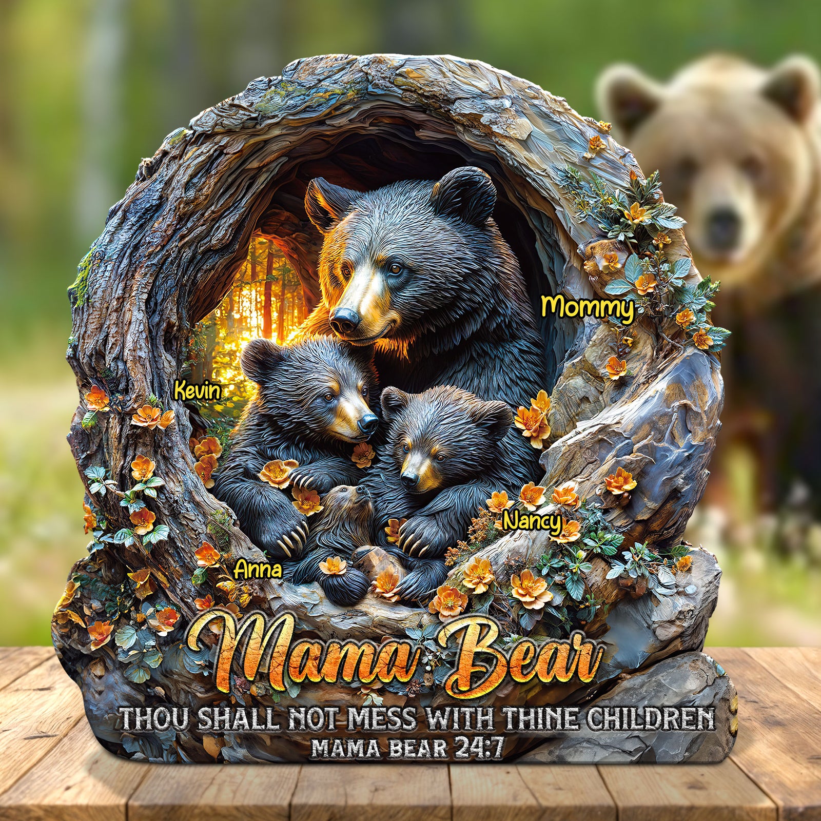 Christmas Mama Bear Plaque – Personalized Gifts For Mom 02huti09425 Mama & Her Cubs-Homacus
