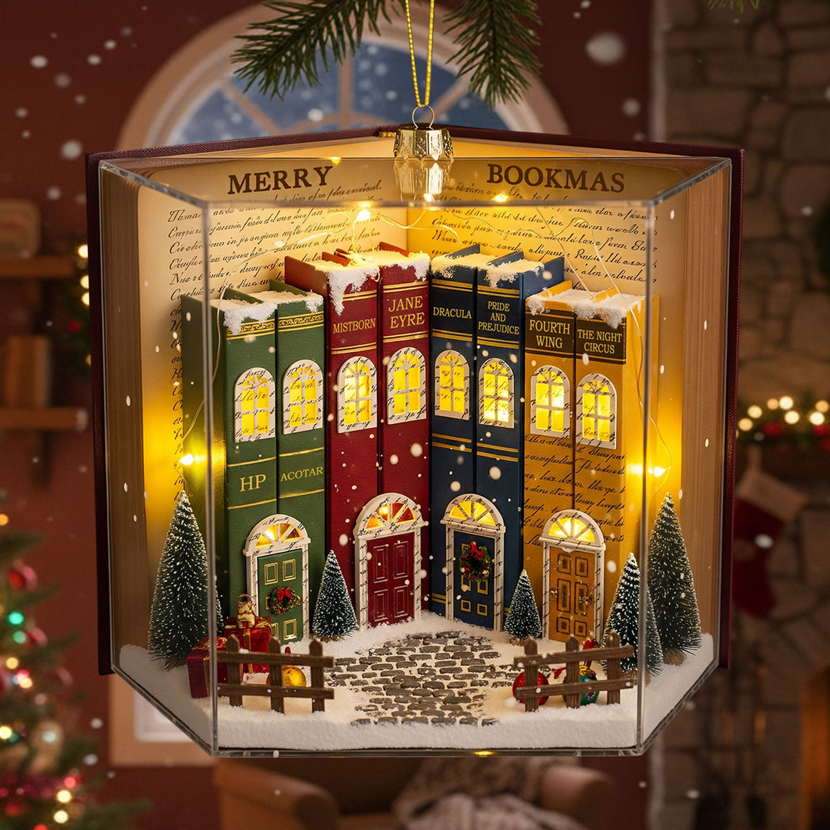 Book Town In A Jolly Christmas Night Acrylic Ornament, Personalized Gifts For Book Lovers 05qhti280825-Homacus
