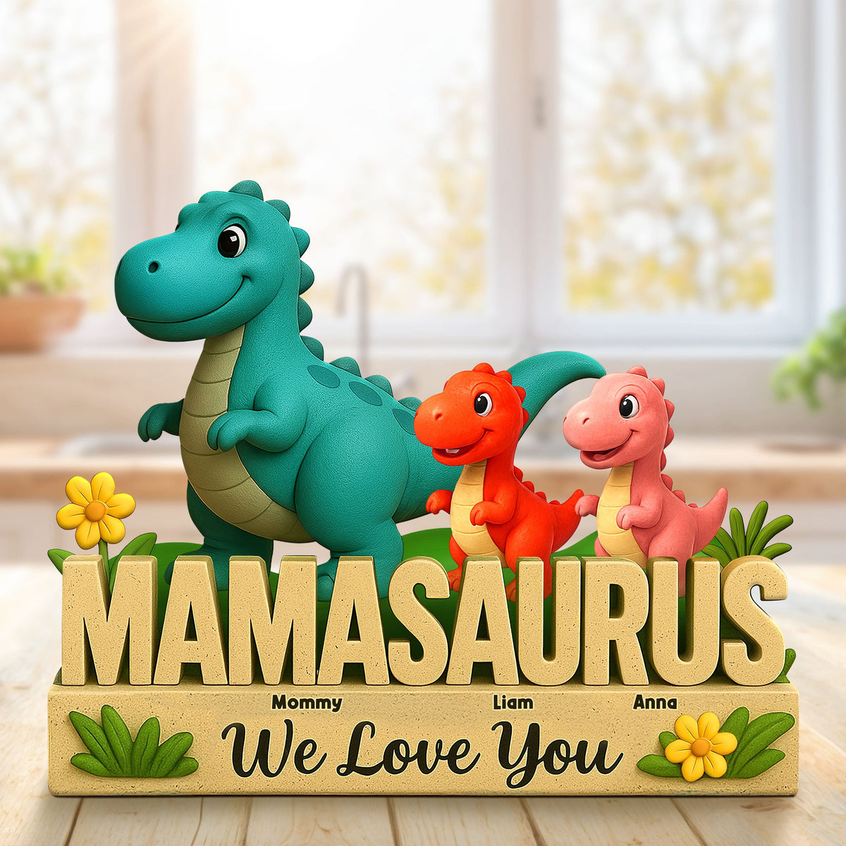 Personalized Gifts For Mom Plaque Dinosaur Mama And Little Ones 04nati150425-Homacus