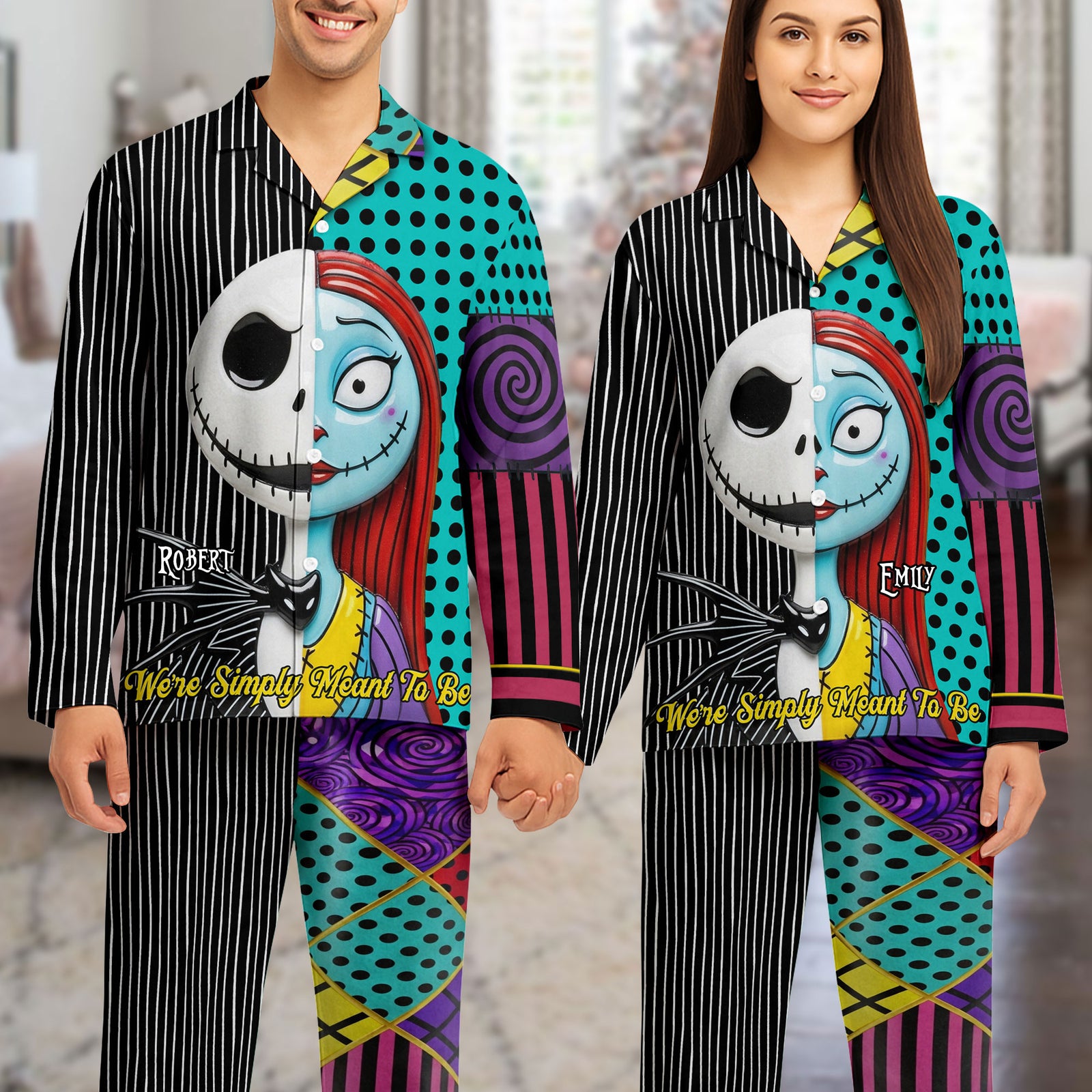 Spooky Couple Button Up Pajama Set - Personalized Gifts For Couple 01ohti270825-Homacus