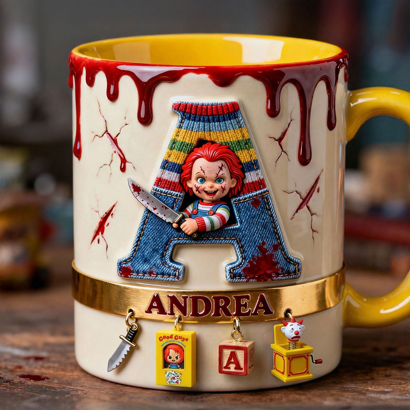 Playful Horror Alphabet Initial Letter Accent Mug, Personalized Gifts For Horror Fan 01QHTI130126-Homacus
