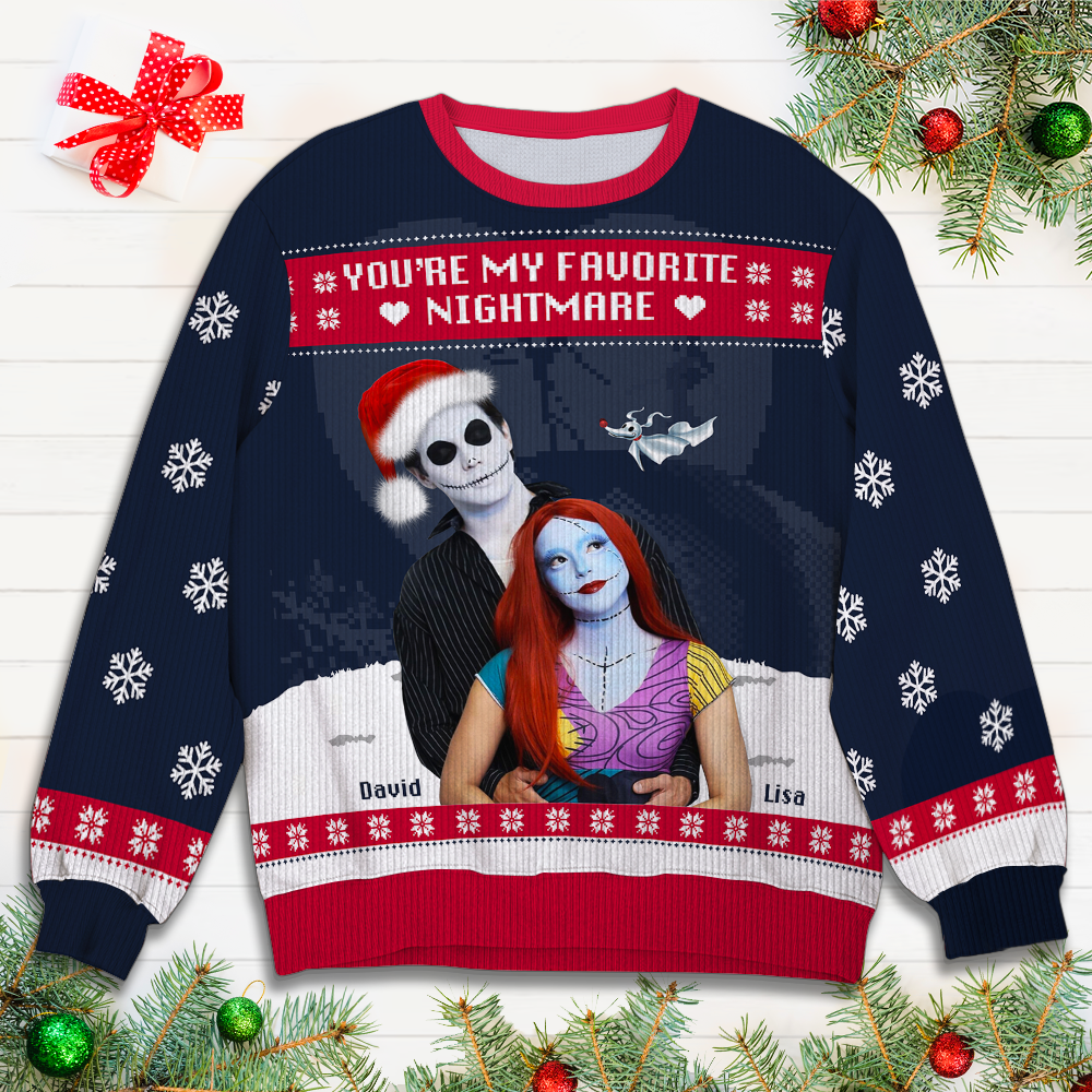 Custom Photo Gifts For Couple Christmas Ugly Sweater 02HUHU051024 You're My Favorite Nightmare-Homacus