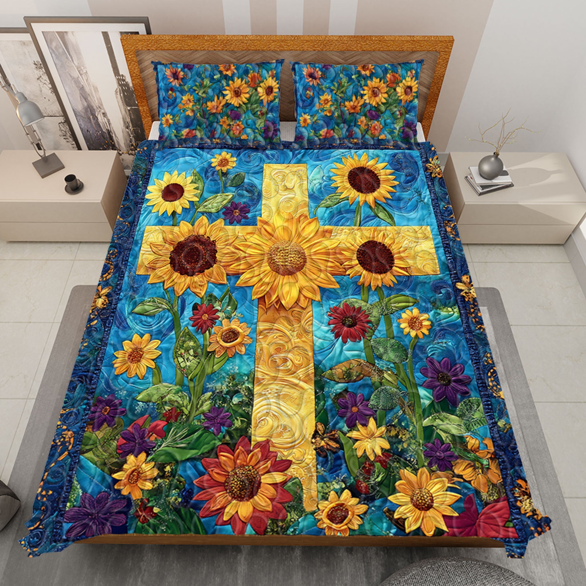 Christmas Gifts Sunflowers Quilt Bedding Set Special Line 03HUTI051124-Homacus