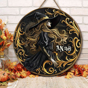 Personalized Round Shaped Home Decor Witch Wood Sign 3D Halloween Wicked Witch 02HUTI200824-Homacus